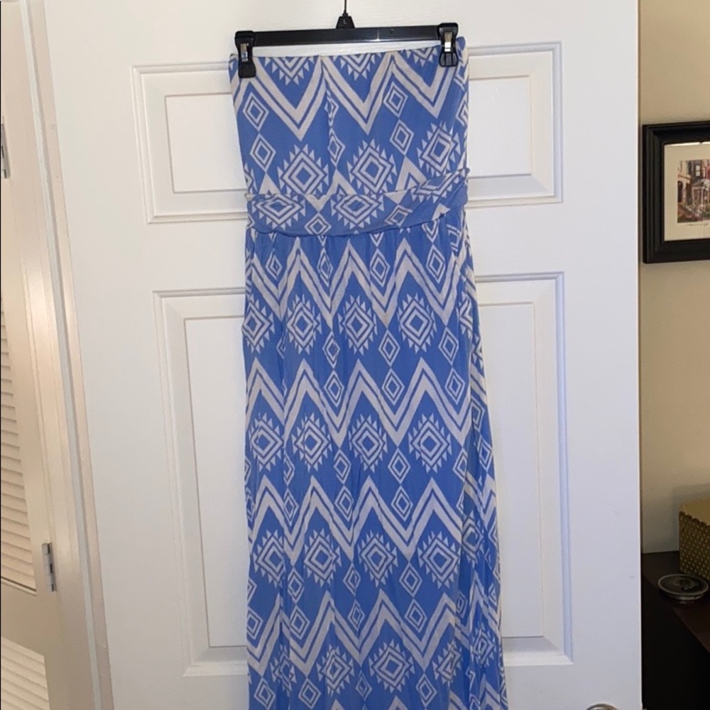 Blue and white maxi dress